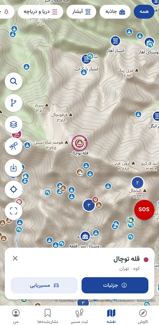 چشمه، پناهگاه و محل کمپ روی نقشه